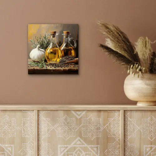Stilleven - Olijfolie - Knoflook - Kruiden aluminium wit klein -sfeer4