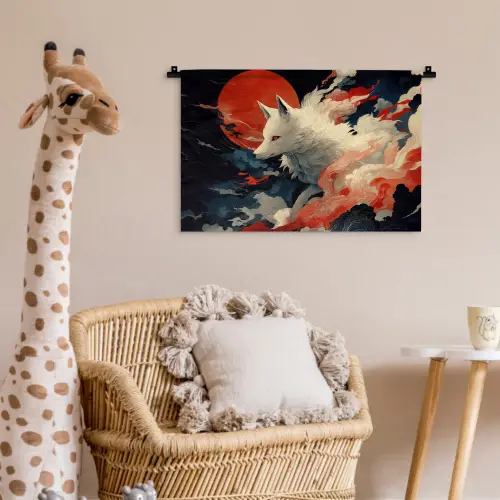 Witte vos - wolken - maan Wandkleed katoen klein -wsfeer5_kind