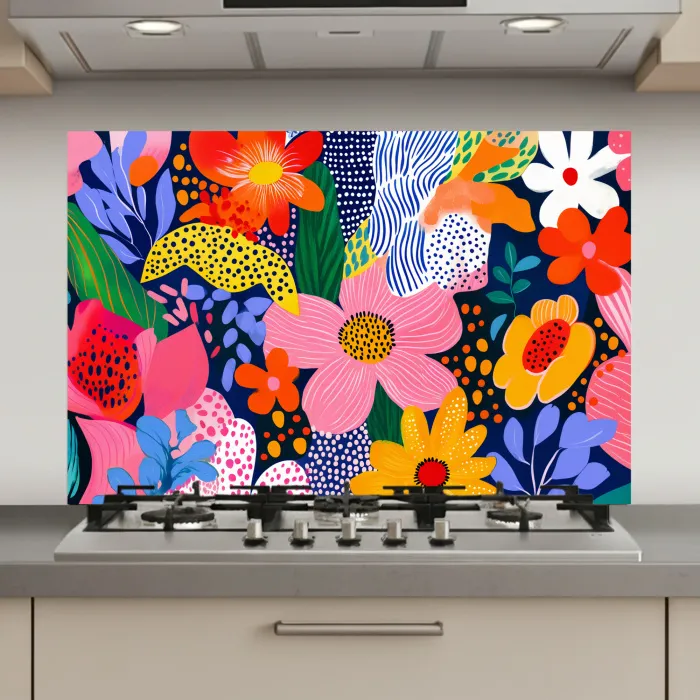 Kleurrijk - Bloemen - Abstract - Stippen keuken achterwand spatscherm klein -3d_website