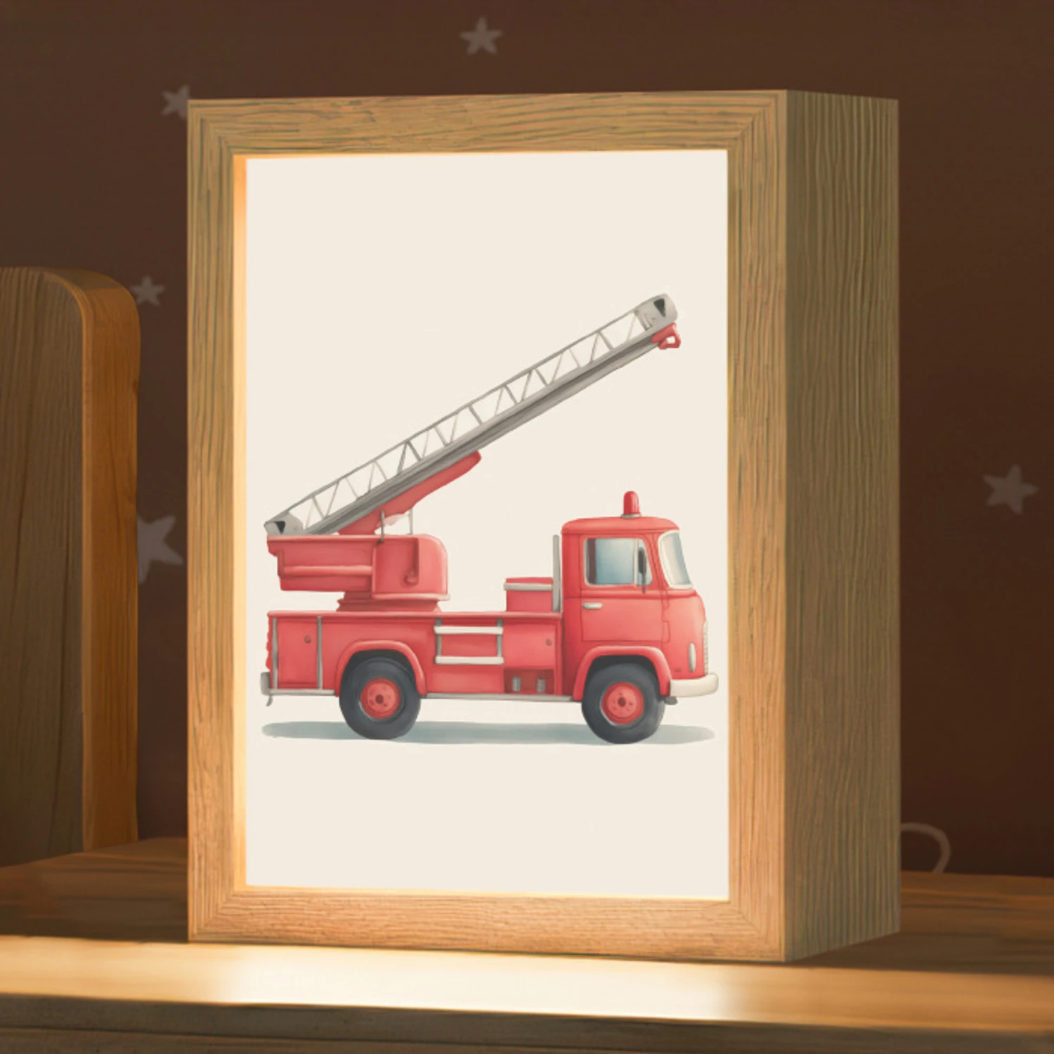 Illustratie - Brandweer - Rood - Minimalistisch Light Box met kabel (Kinderlampje) klein -zzz_3d_website