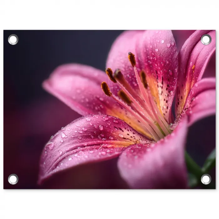Roze - lelie - Dauwdruppels tuinposter los doek klein -3d