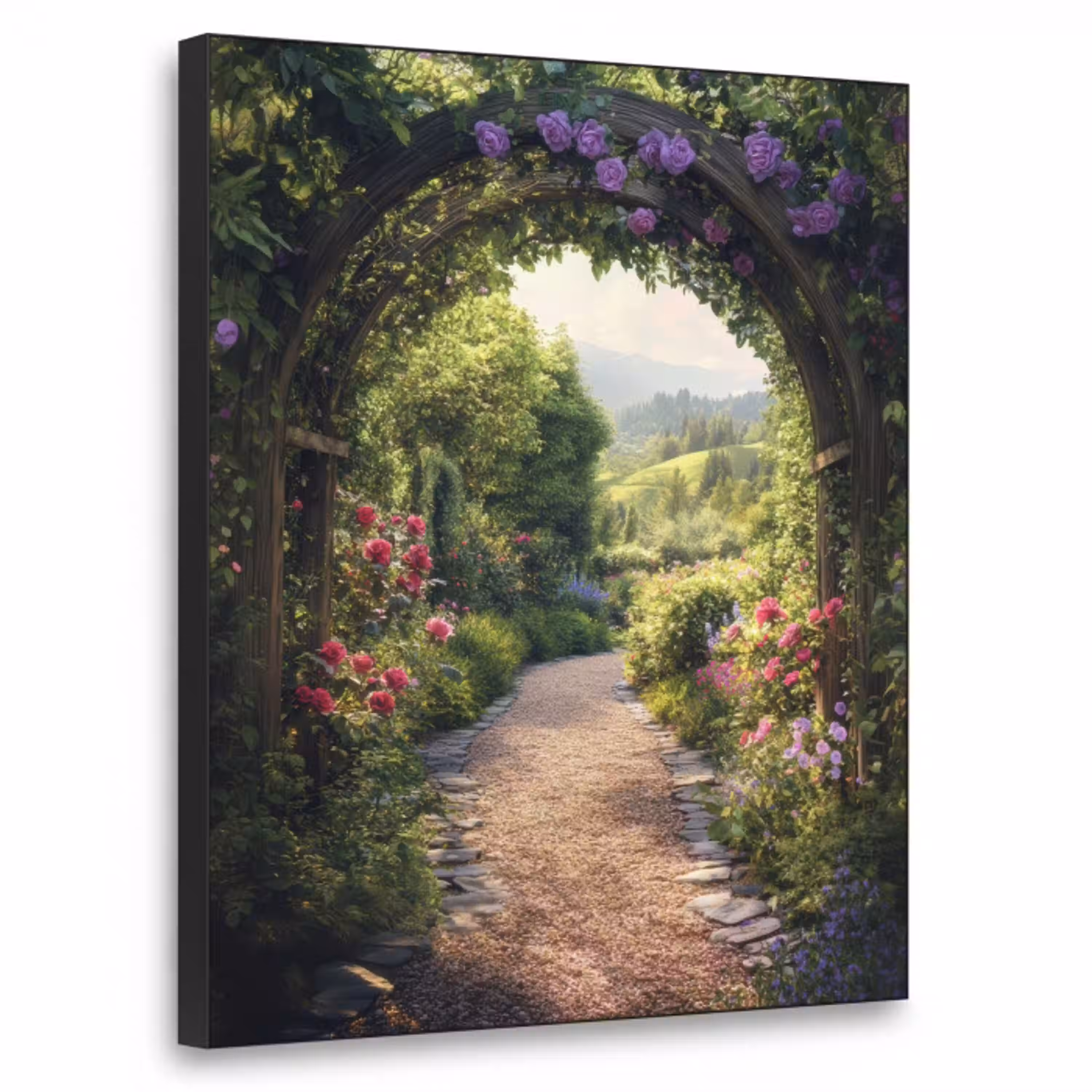 Doorkijk - Landschap - Bloemen - Tuinboog - Natuur Textielframe - compleet frame klein -3d
