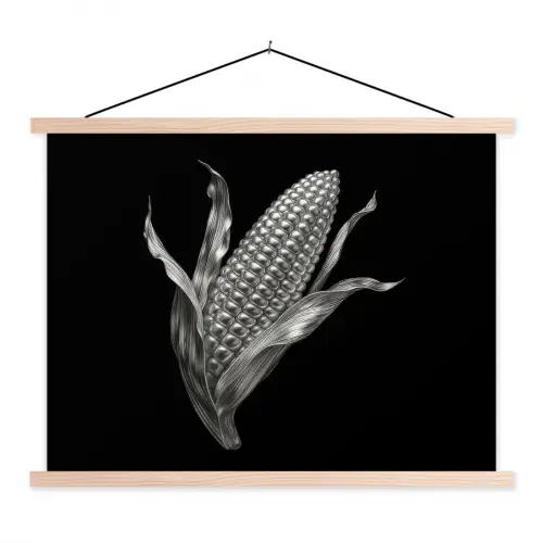 Maïskolf - Glanzend metaal - Elegant textielposter latten blank klein -3d