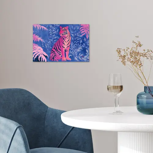 Tijger - Roze - Bladeren - Jungle poster papier klein -sfeer3