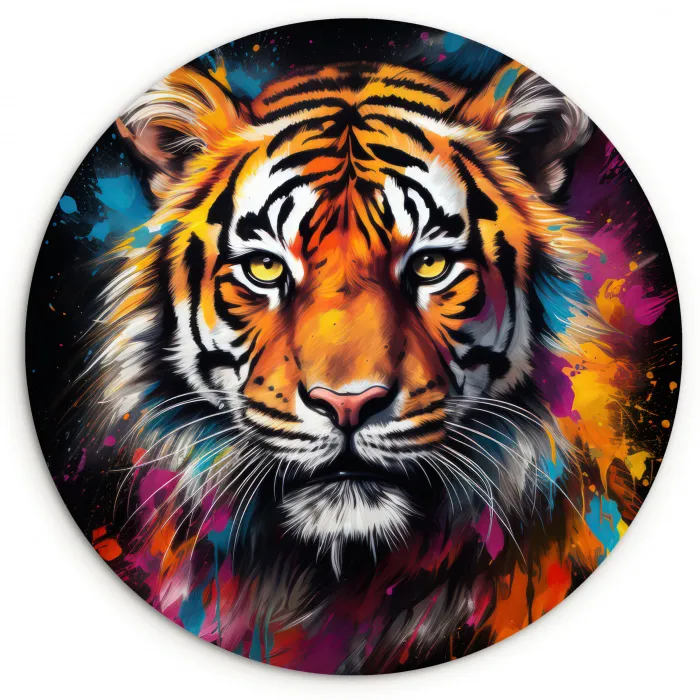Tijger - Graffiti - Dieren - Zwart Wandcirkel kunststof plaat 5mm dik klein -3d