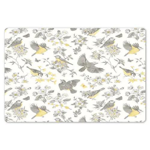 Birds - Flowers - Gray - Yellow Placemat vinyl groot 368 -zzsfeer1_Kitchenyeah-website