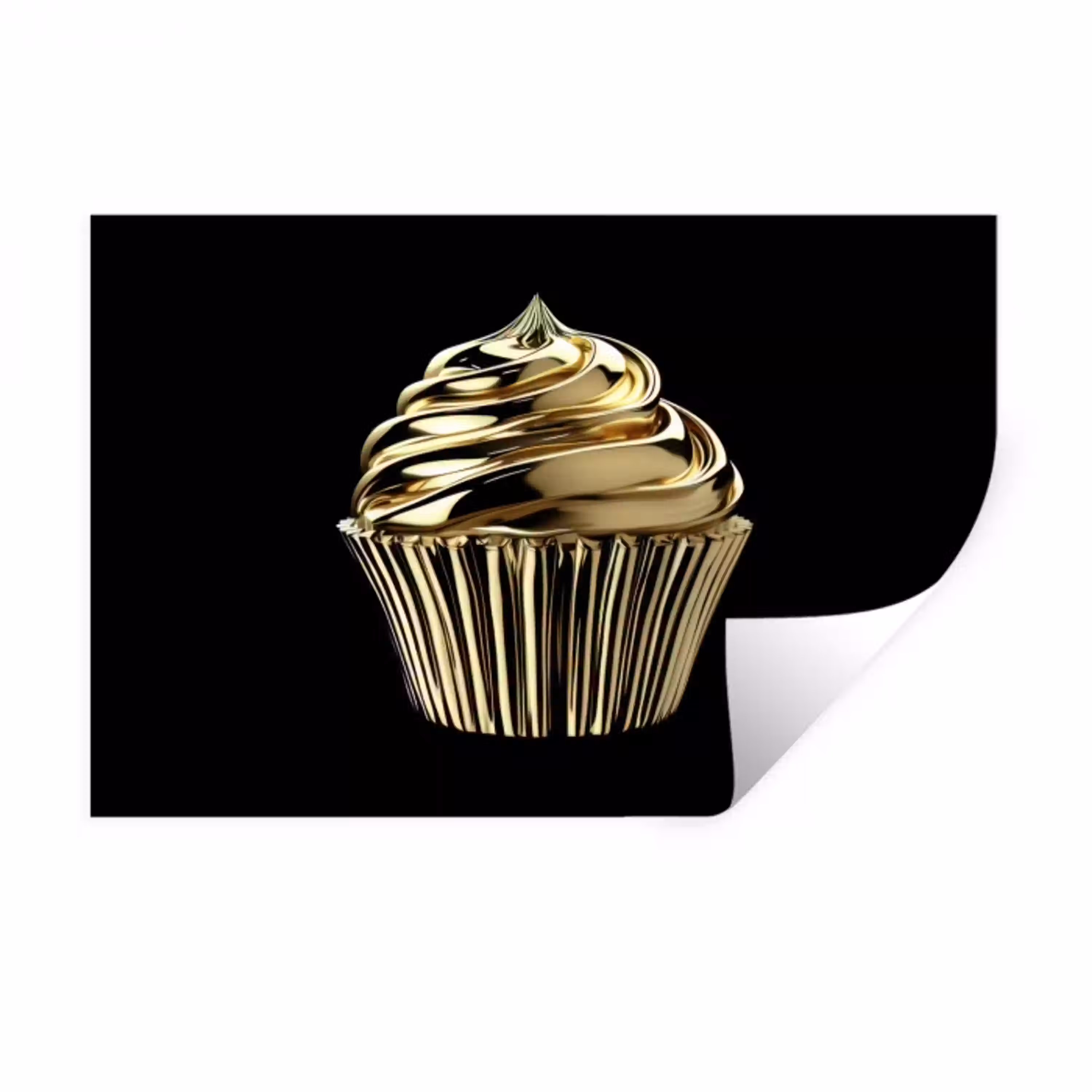 Cupcake - Eten - Goud - Zwart Muursticker klein -3d