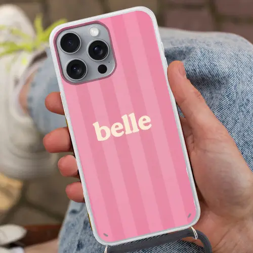 Roze - Gestreept - Belle Hoesje iPhone 16 Pro Max met koord klein -sfeer3