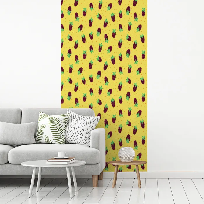 Geel - Frambozen - Patroon fotobehang vinyl groot 64 -woonkamer