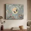 Kraanvogels - Maan - Bloemen - Blauw Textielframe zwart klein -sfeer3