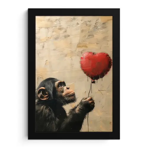 Street art - Chimpansee - Ballon - Graffiti - Banksy fotolijst zwart zonder passe partout klein -3d