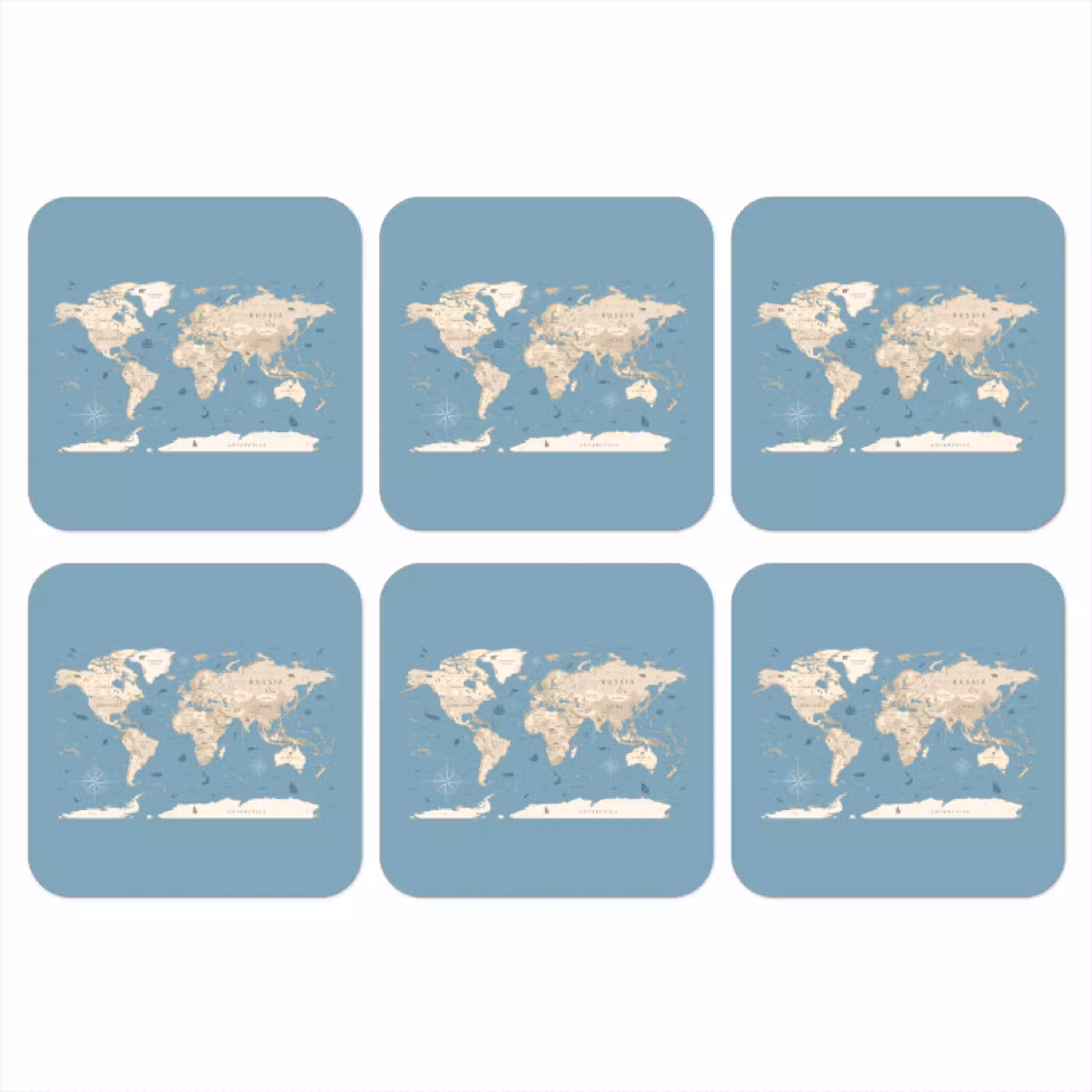 Wereldkaart - Oceaan - Realistisch - Blauw onderzetter kurk middel -3d