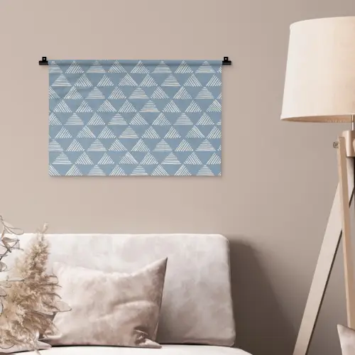 Driehoek - Blauw - Patroon - Strepen Wandkleed katoen klein 269 -sfeer4