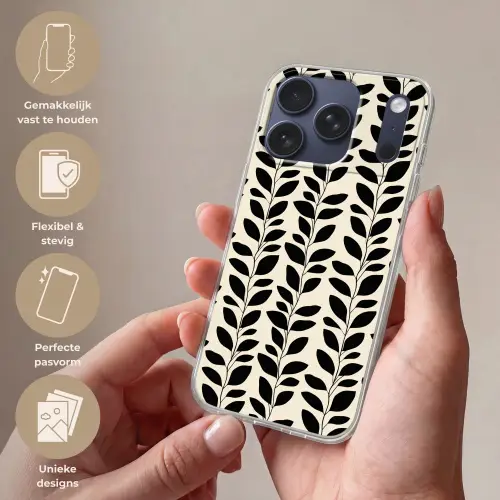 Botanisch - Dessin - Zwart - Beige Telefoonhoesje iPhone 17 Pro klein 878 -sfeer3_NL
