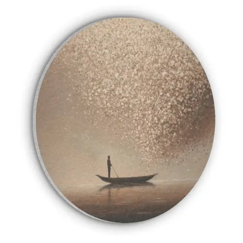 Bootje - Blaadjes - Goud - Water Akoestische PET Vilt - Rond klein -3d