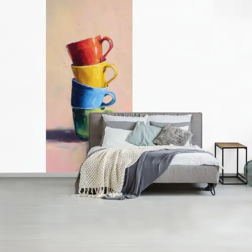 Mokken - Gestapeld - Keramiek - Kleurrijk fotobehang vinyl groot -slaapkamer