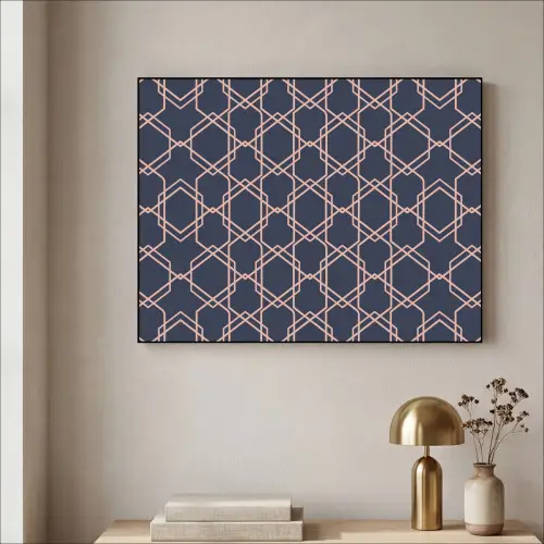 Modern - Patroon - Donkerblauw - Roze Textielframe - compleet frame klein 947 -sfeer2
