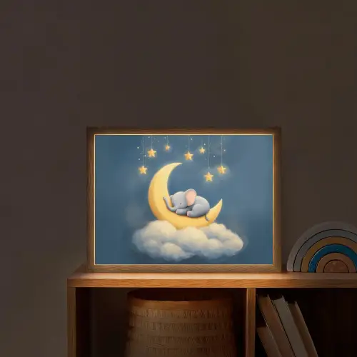 Sterren - Olifant - Maan - Wolken Light Box met batterij (Wandlamp kind) middel -sfeer1_kind