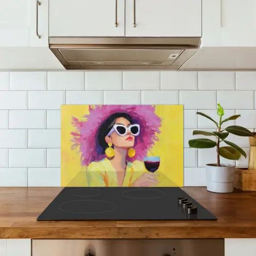 Vrouw - Hoed - Paars - Wijn keuken achterwand spatscherm klein -sfeer2