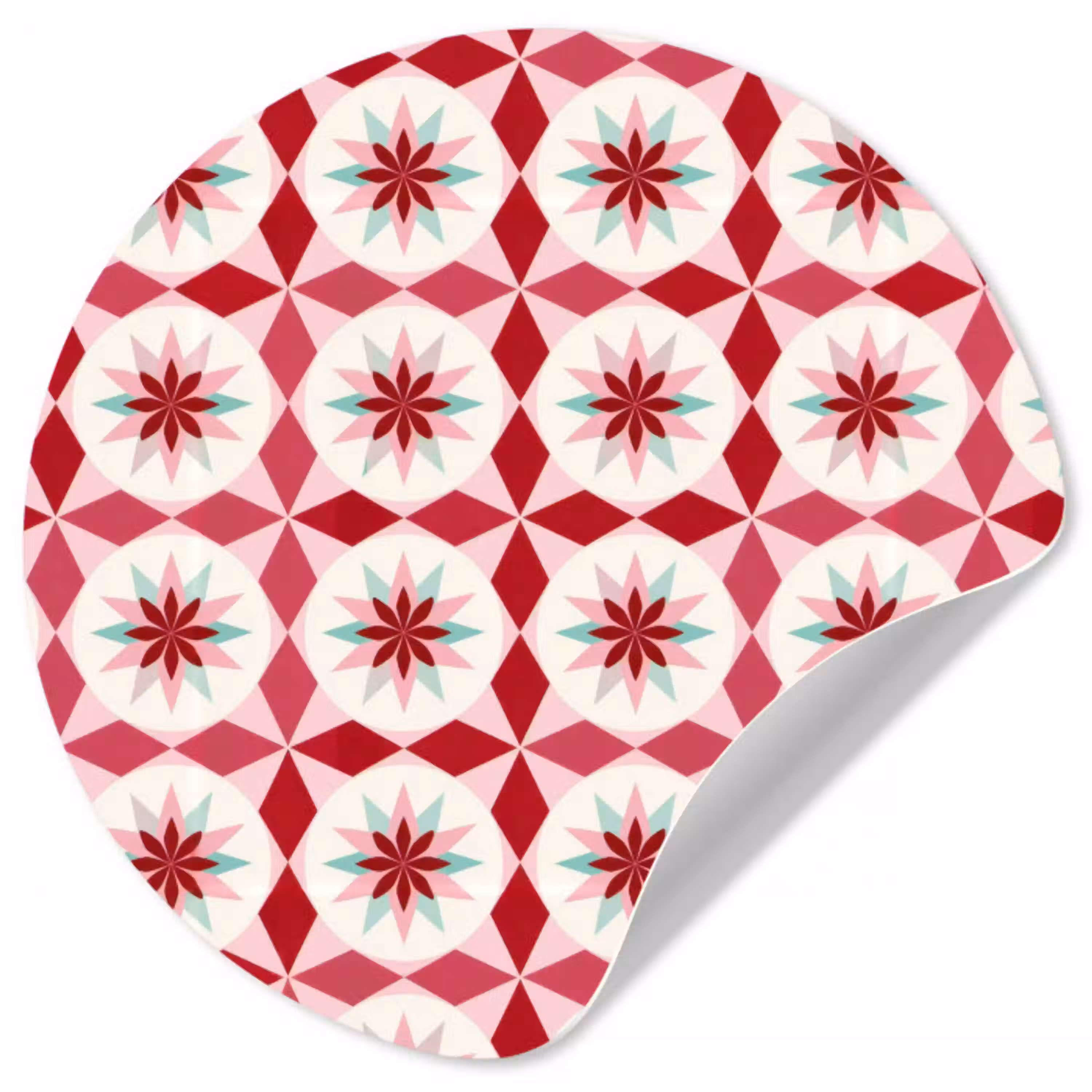 Tegelpatroon - Sterren - Retro - Roze - Mintgroen Wandcirkel behangsticker klein 186 -3d