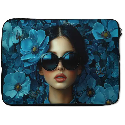 Vrouw - Bloemen - Blauw - Aesthetic - Luxe laptophoes neopreen klein -zkaufland3dotto
