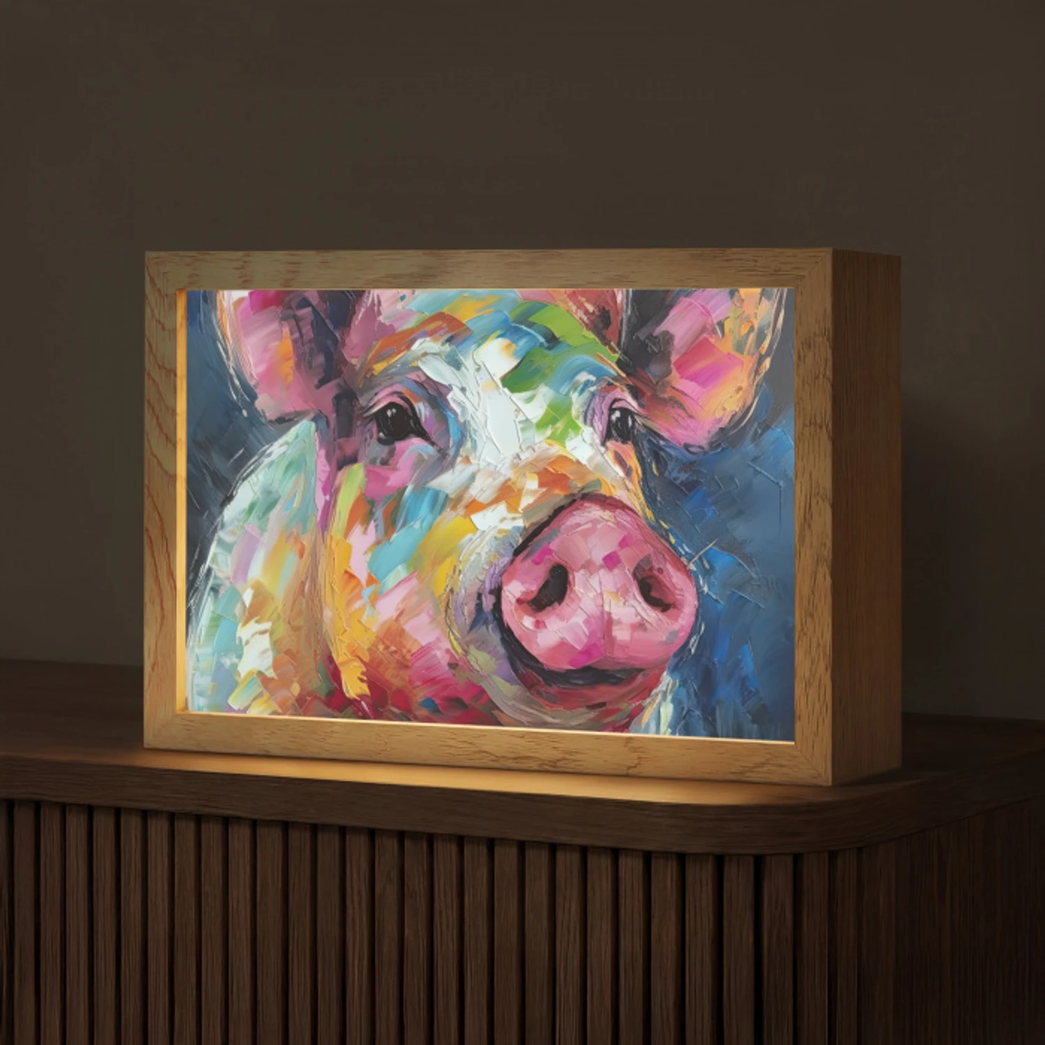 Varken - Olieverf - Dieren - Kunst Light Box met kabel (Tafellamp) klein -z3d_website