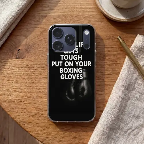 Tekst - Bokshandschoenen - Wit Telefoonhoesje iPhone 17 Pro klein -sfeer1