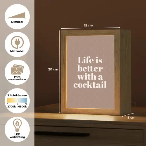 Cocktail - Tekst - Patroon - Wit Light Box met kabel (Wandlamp) klein -USP_websiteoverzichtNL