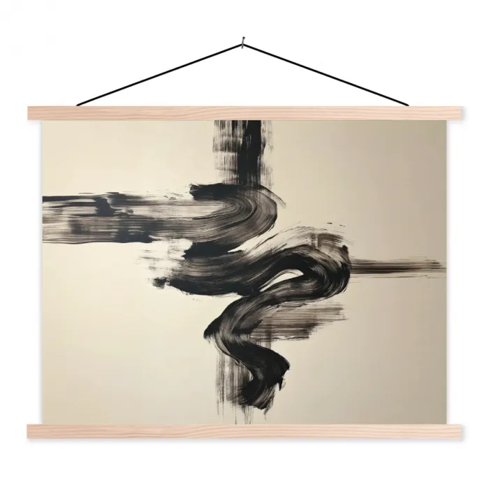 Golven - Penseelstreken - Beige - Minimalistisch textielposter latten blank klein -3d