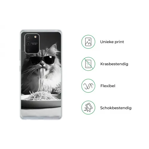 Langharige kat - Zonnebril - Spaghetti - Humor - Zwart - wit Telefoonhoesje Samsung Galaxy S10 Lite klein -specsS10Lite