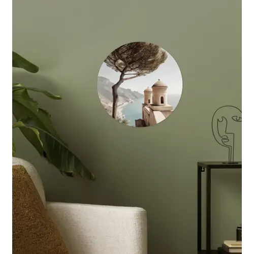 Kust - Klif - Boom - Gebouw Wandcirkel behangsticker klein -sfeer2