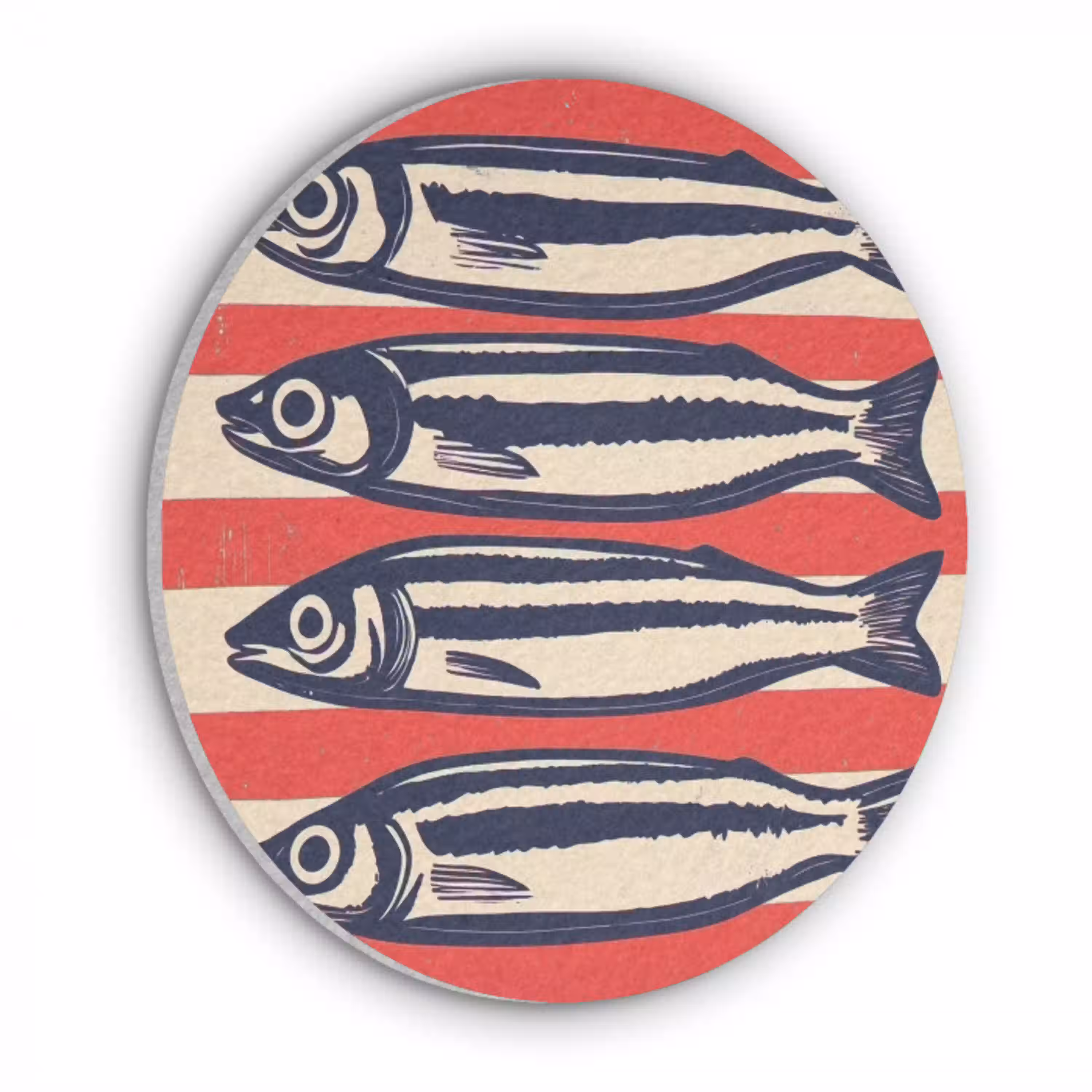 Sardines - Rood en beige strepen Akoestische PET Vilt - Rond klein -3d