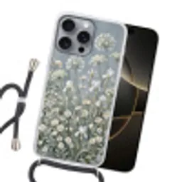 Bloemen - Botanisch - Blauw Hoesje iPhone 16 Pro Max met koord klein -sfeer1