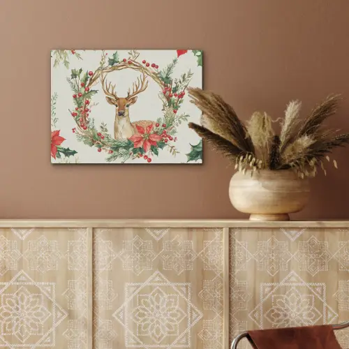 Kerstkrans - Hert - Hulst - Rood PET vilt klein -sfeer4