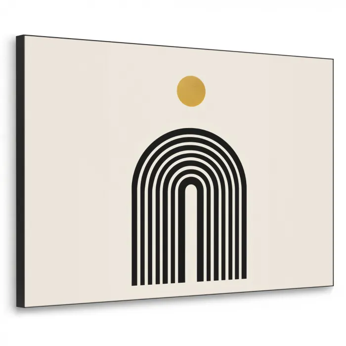Minimalistisch - Zwarte boog - Gouden cirkel Textielframe zwart klein -3d