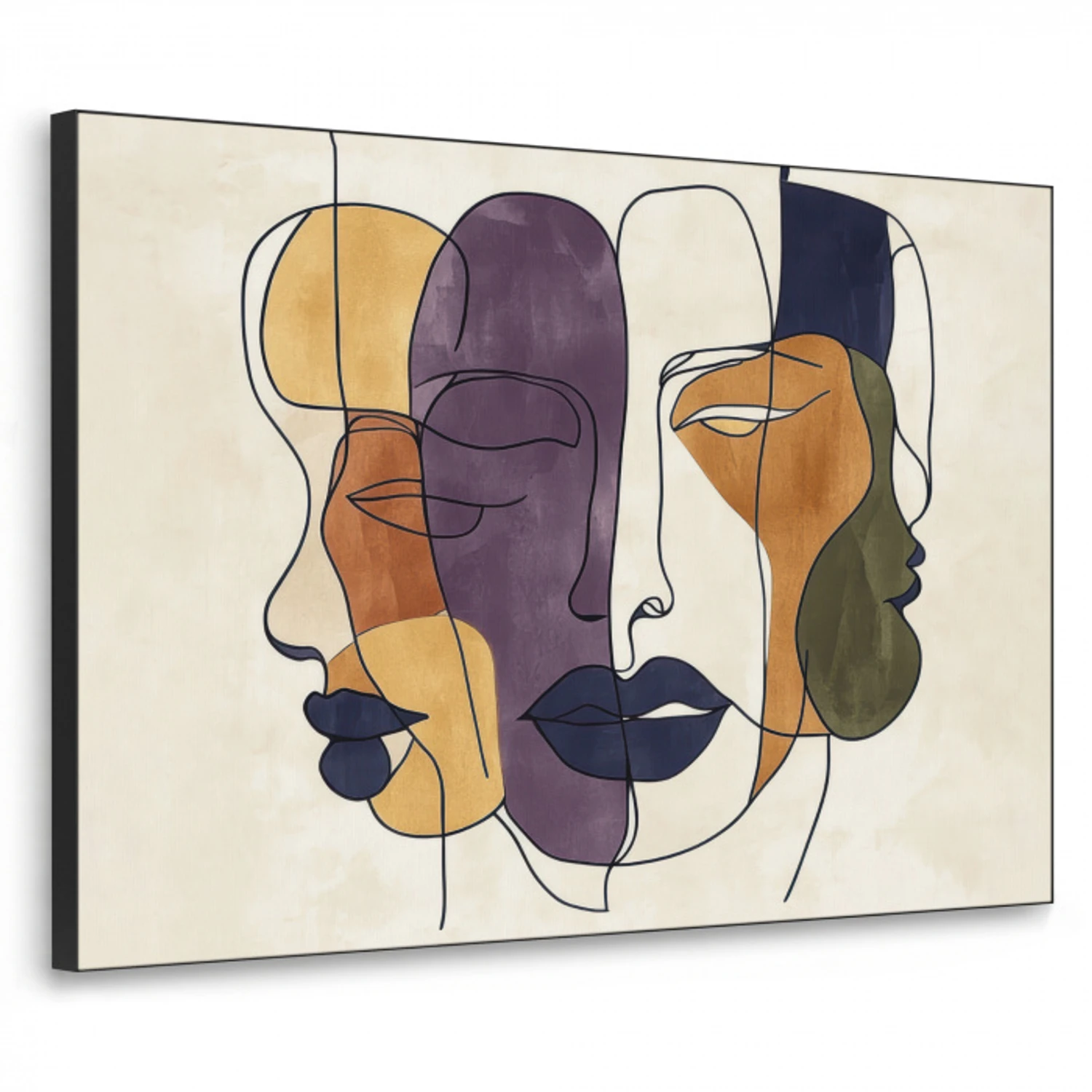 Abstract - Overlappende gezichten - Paars - Donkergroen Textielframe - compleet frame klein -3d