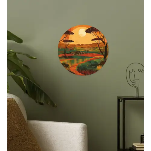 Landschap - Afrikaans - Zon Wandcirkel behangsticker klein -sfeer2