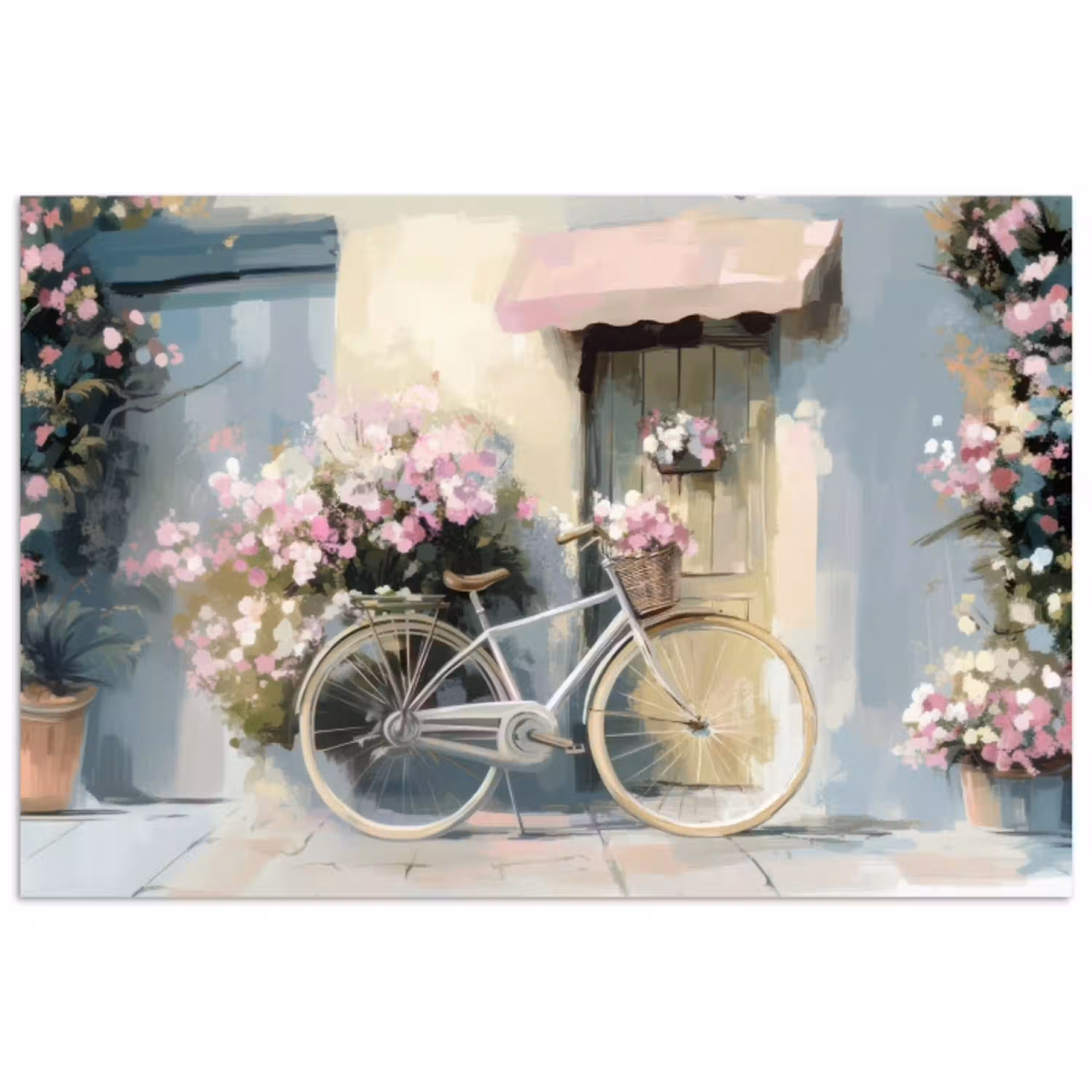 Fiets - Pastelkleuren - Bloemen poster papier klein -3d