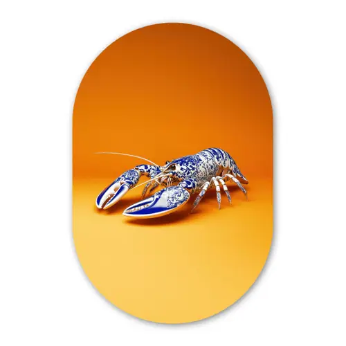 Kreeft - Delftsblauw - Schild - Stoer - Oranje Wandcirkel Ovaal Glas middel -3d