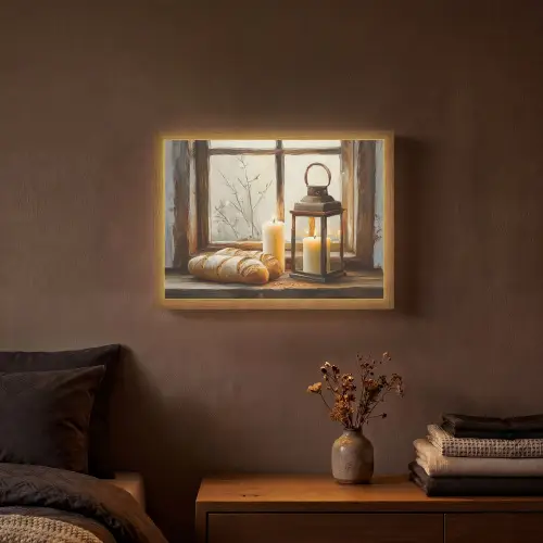 Stilleven - Rustiek - Kaarsen - Broden - Raam Light Box met batterij (Wandlamp) middel -sfeer4