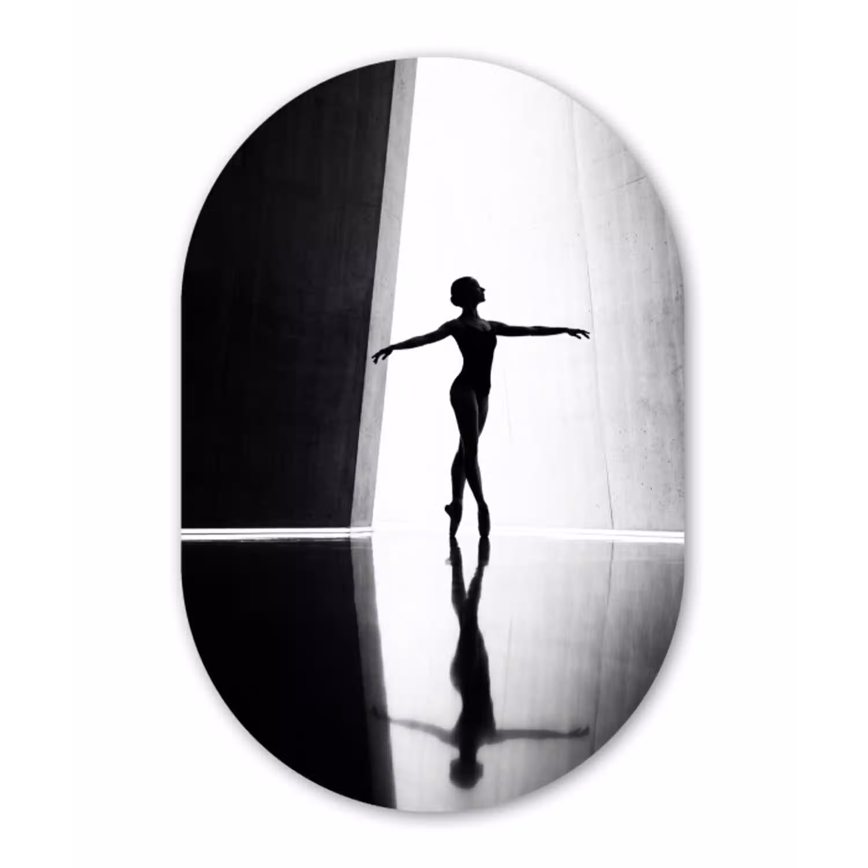 Danser - Silhouette - Kunst - Modern - Zwart-wit Wandcirkel Ovaal Aluminium middel -3d