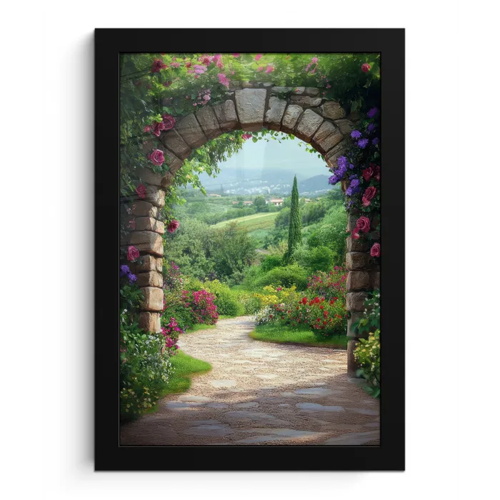 Doorkijk - Landschap - Bloemen - Pad - Uitzicht fotolijst zwart zonder passe partout klein -3d