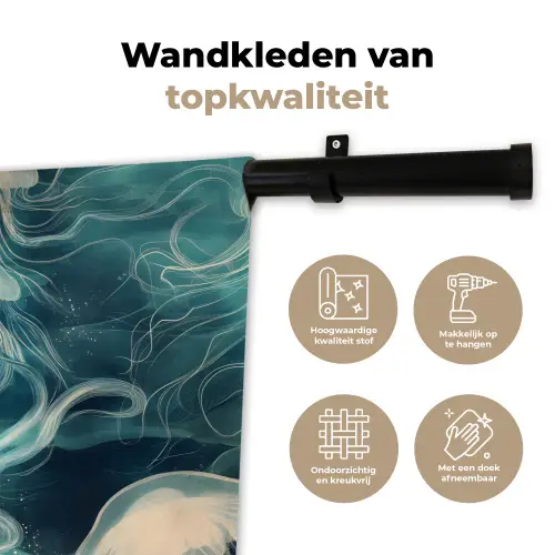Kwallen - Zee - Wit - Golven Wandkleed katoen klein -sfeer2