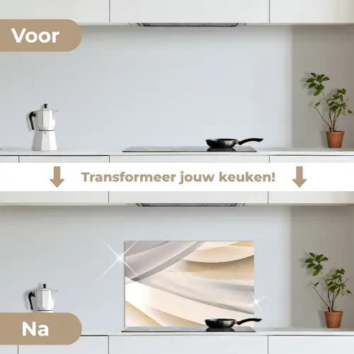 Golven - Abstract - Beige keuken achterwand spatscherm klein -voor_na_NL