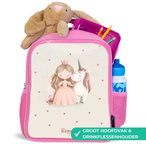 Prinses en een eenhoorn in pastel kleuren Kinderrugzak - Roze middel -inhoud_NL