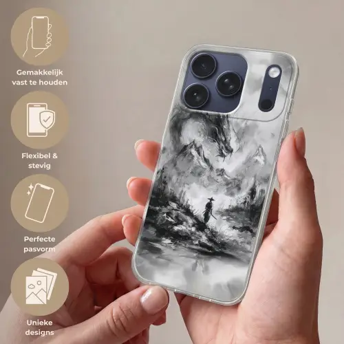 Krijger - Draak - Grijs Telefoonhoesje iPhone 17 Pro klein -sfeer3_NL