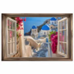 Doorkijk - Santorini - Landschap - Blauw - Grieks poster papier klein -3d