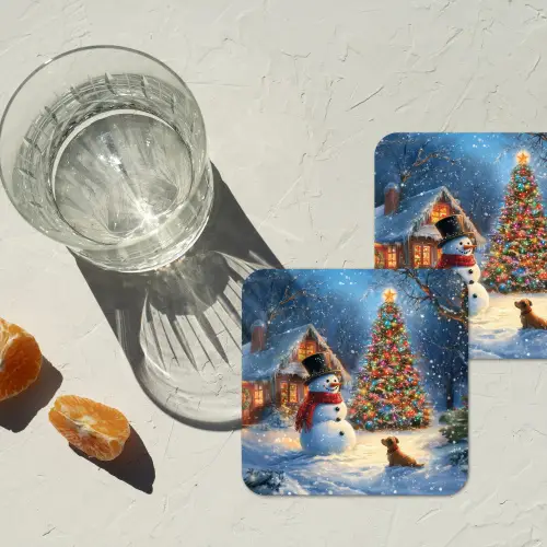 Kerstwonder - Winteravond - Kleurrijk onderzetter kurk middel -sfeer4