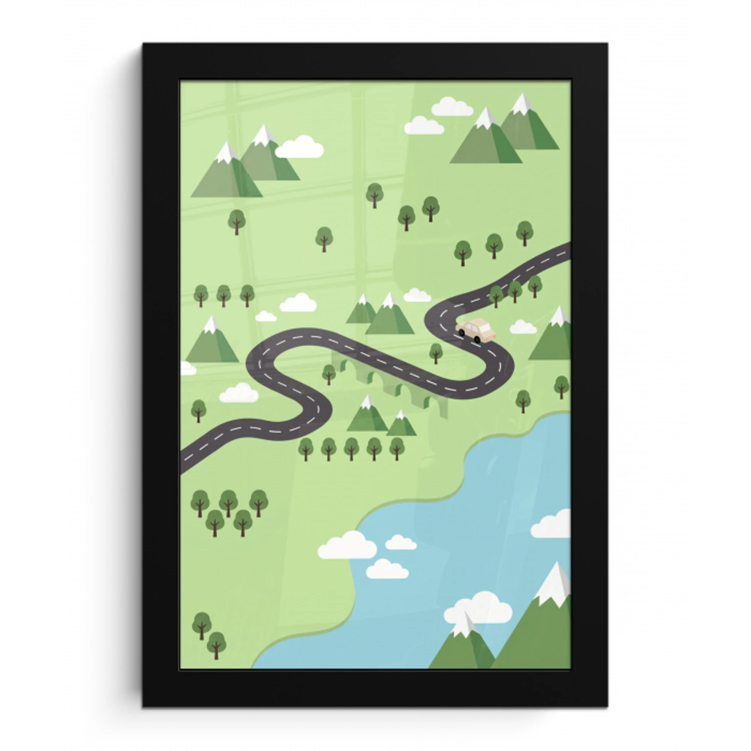 Auto - Bergweg - Natuur - Illustratie fotolijst zwart zonder passe partout klein -3d