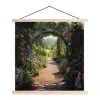 Doorkijk - Bloemen - Natuur - Rozenboog textielposter latten blank klein -3d